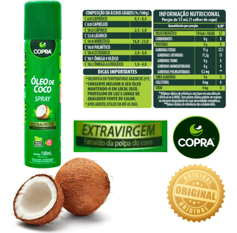 8 Óleo De Coco Extra Virgem Copra Spray Com 100ml