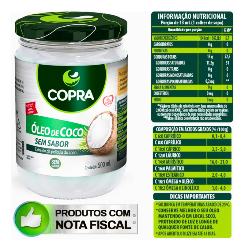 Kit 08 Óleo De Coco Copra Vidro 500ml - Sem Sabor/cheiro